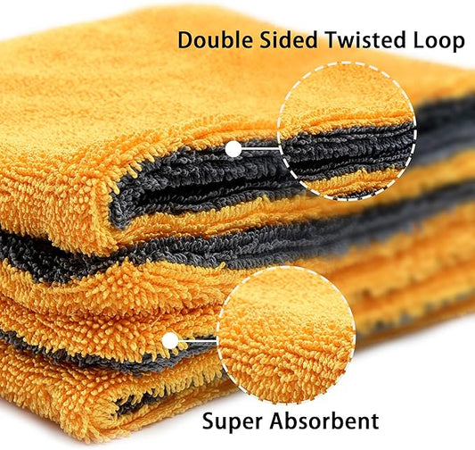 LIVOS Car Drying Towel, Premium Microfiber Towels for Cars, 1000GSM, Edgeless Twisted Loop Design, No Streaks, Scratches, or Water Spot, Absorbent Wash Towel, 18" x 24" (Yellow&Grey)