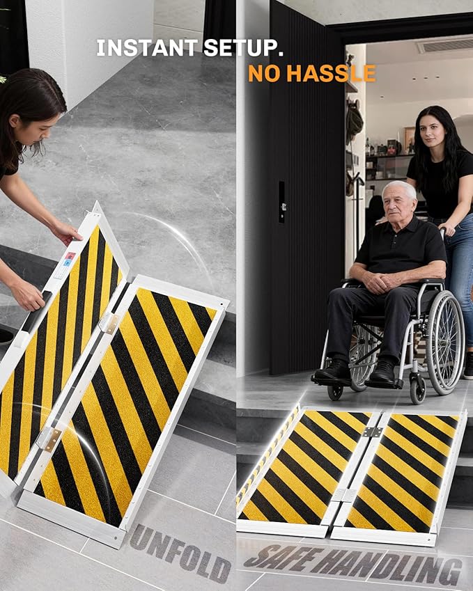 Portable Wheelchair Ramp 3 FT, Aluminum Folding Ramps for Wheelchairs for Home with Handle & Non-Skid Surface, 801 lbs Threshold Ramps for Doorways Steps Stairs Entry Cars Use
