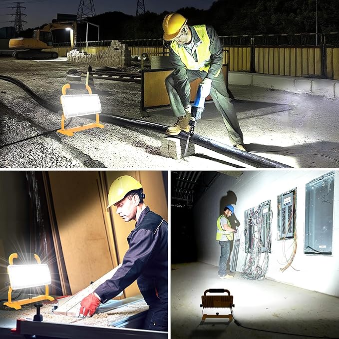 LED Work Light 6500LM 85-277v, 500W Equivalent Flood Light with 10FT Cord Switch, 5000K Work Lights with Stand, Portable LED Lights IP67 Waterproof for Job, Workshop, Construction