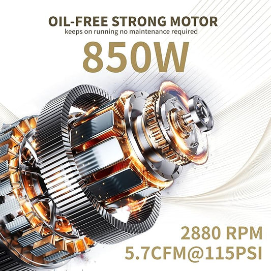 MZB 2.4 Gallon Ultra Quiet Air Compressor 110V/60Hz 1.2HP 5.65CFM, MAX 115PSI Steel Tanks Oil-Free 70dB Noise Level Air Compressor with Wheels for Spray Painting, Auto Repair, Carpentry Decoration