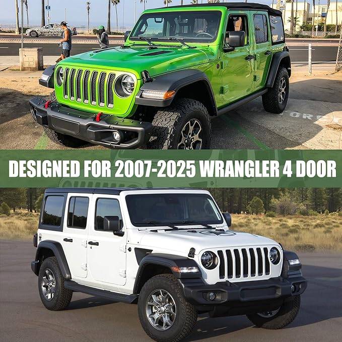 Waterproof Car Covers Replace for 2007-2025 Jeep Wrangler 4 Door, Multilayer Heavy Duty with Cotton Liner All Weather Car Cover with Zipper Door, Windproof Bands for Snow Rain Dust Protection