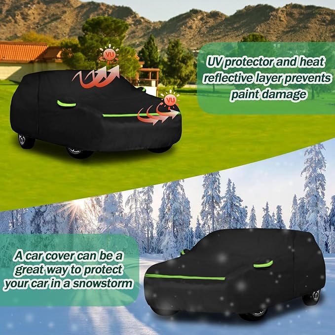 for VW Atlas/Cross Sport (2017-2025) Waterproof Car Cover, 6 Layers 210T Sun Rain UV Dust Snow Protection Outdoor Atlas Full Car Cover with Windproof Gust Strap and Zipper Door-Black