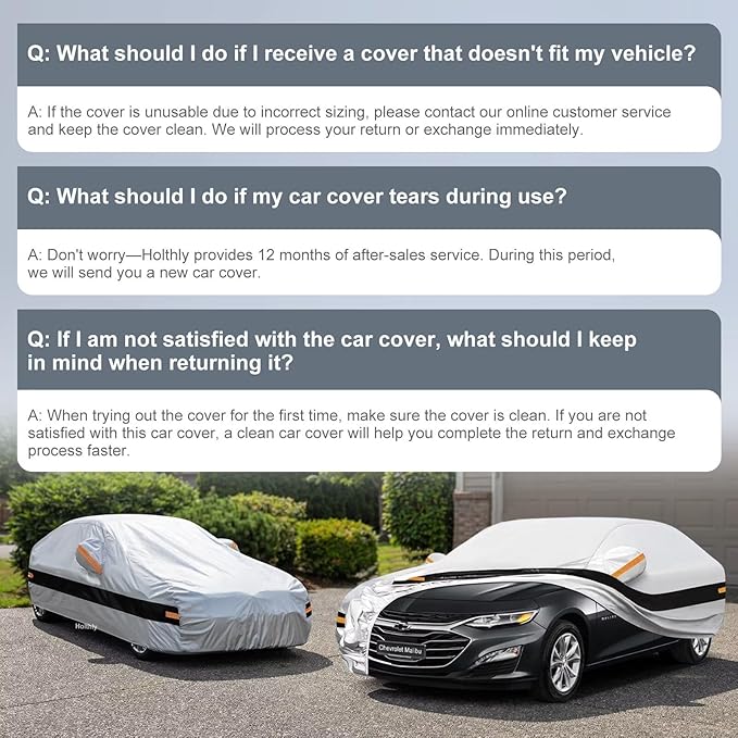 10 Layers Car Cover Custom Fit for Chevrolet Chevy Malibu (2012-2026), Waterproof All Weather for Automobiles, Outdoor Full Cover Sun Dust Rain Protection with Cotton. Silver
