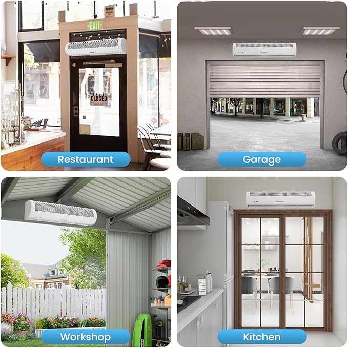 Fanspex 36" Wall Mounted Air Curtain, 2-Speed Commercial Over Door Fan for Home Garage Shop Restaurant, 120W Low Consumption with Magnetic Door Switch (White)