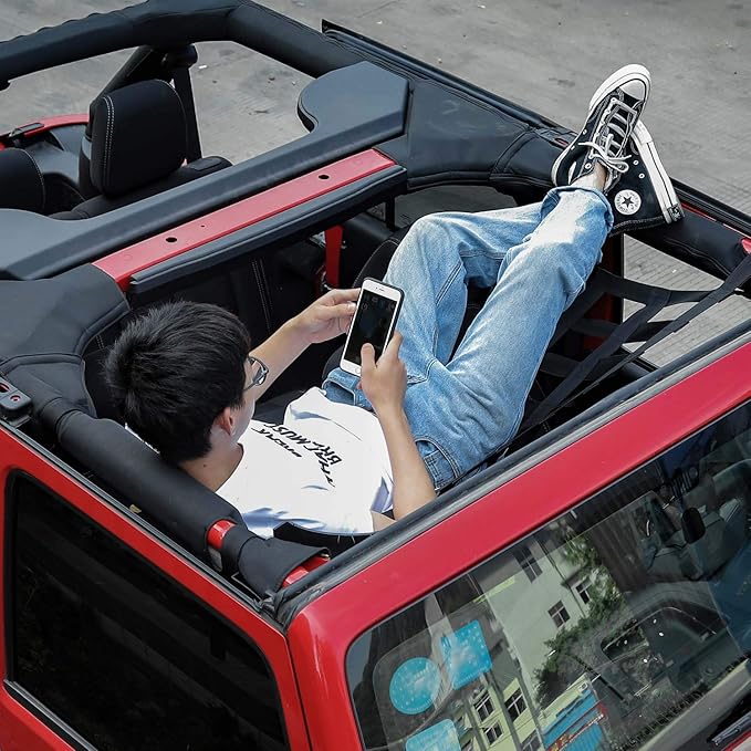 RT-TCZ Mesh Cargo Net, Car Roof Net Hammock for Jeep Wrangler YJ TJ JK JKU JL JLU 1987-2024