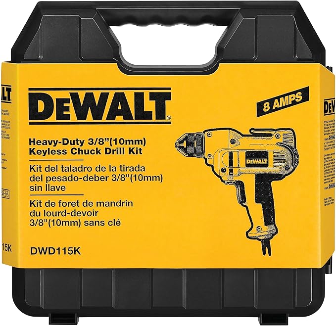 DEWALT Drill, 8.0-Amp, 3/8-Inch, Variable Speed Trigger, Mid-Handle Grip for Comfort, Corded (DWD115K )