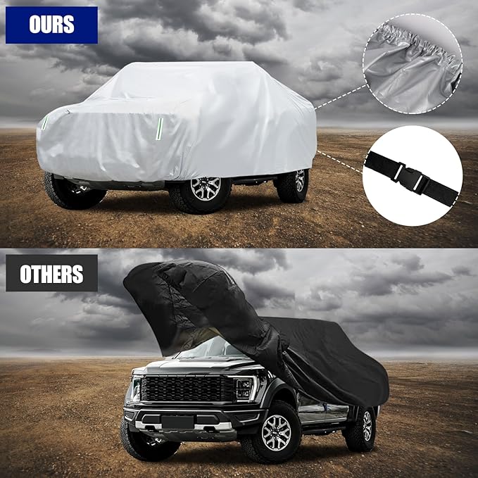 Truck Cover Waterproof All Weather, Migaven Truck Cover Custom Fit for Ford F150 Raptor Chevrolet Silverado 1500, Windproof Covers with Door Zipper, Silver (Not Include Mirror Pocket)