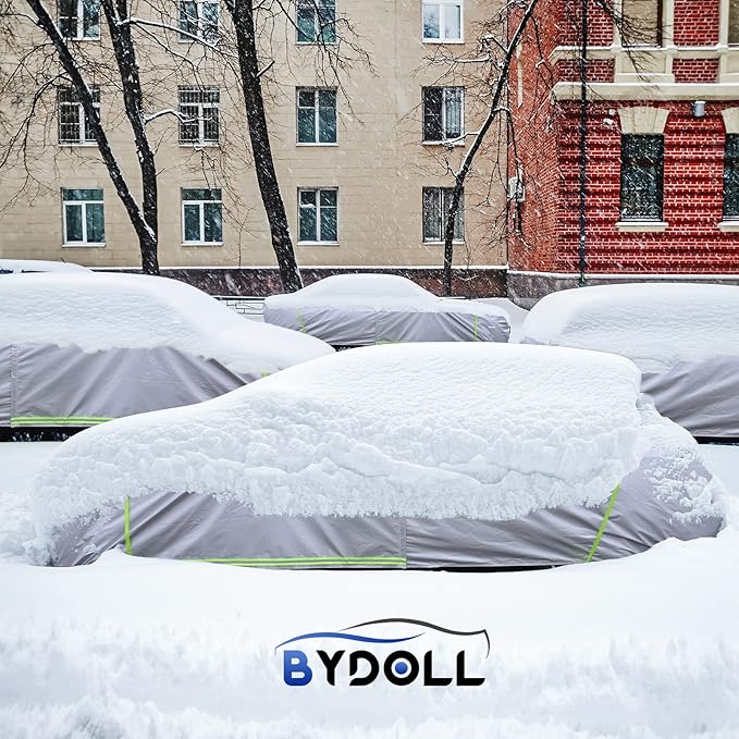 BYDOLL Car Cover Waterproof All Weather 6 Layers Snowproof Windproof Hail Protector Full Exterior Covers UV Protection 210D Oxford Universal Fit Sedan Outdoor Automobiles Zipper Cotton Inside