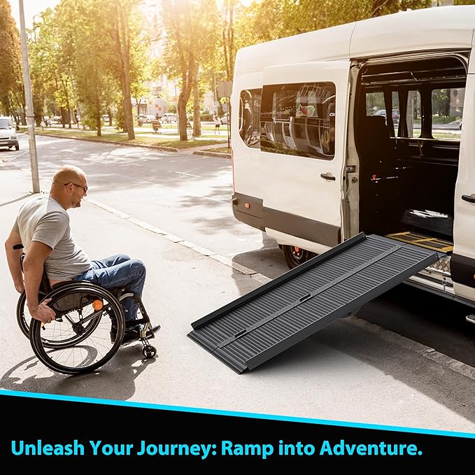WHALEMOTOR Black Portable Wheelchair Ramp, 5FT No-sew Non-Slip Aluminum Wheelchair Ramp, Folding Portable Wheelchair Ramps for Home, Weight Capacity Up to 800 LBS, Loading Dock Plates