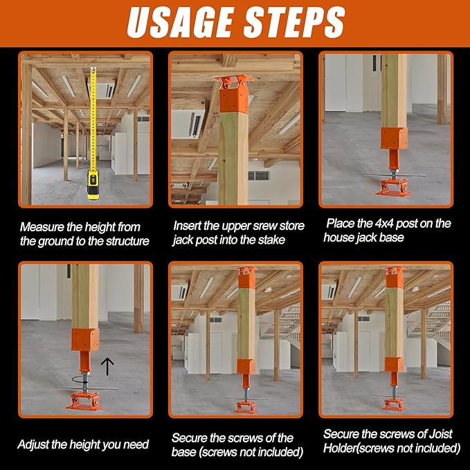 Screw Jack Post Kit (10"-14") with 0-45° Swivel & 4x4 Joist Holder, 66000 LBS Heavy Duty Shore Jack for Beam Repair, Adjustable House Jack Post, Floor Joist Support and Crawlspace Shoring