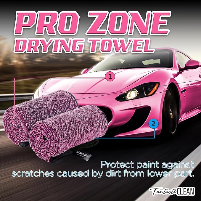 Fantasticlean Large Car Drying Towels- 2 Pack, 32‘’ by 24'' - Premium Microfiber Cleaning Cloth with Dual-Colored Twisted Loop, Ultra Absorbent, Scratch-Free for Instant Car Detailing (Pink)