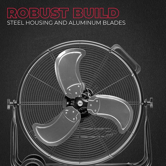 XtremepowerUS 24" Industrial Shop Fan High-Velocity Flow Drum Fan Floor Fan Rolling Drum Garage Tilt 3 Adjustable Speed Commercial, Gym, Garage Use, Black
