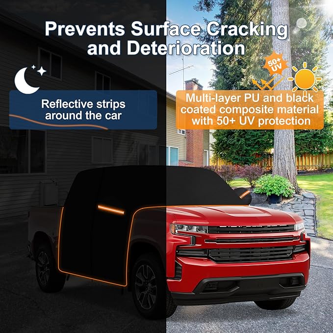 QUNSUNUS Cab Cover for Chevy Silverado 1500 Regular/Extended/Crew Cab All Years,Waterproof Silverado Truck Cover with Cotton Liner, Half Truck Cab Cover with Adjustable Straps and Zipper