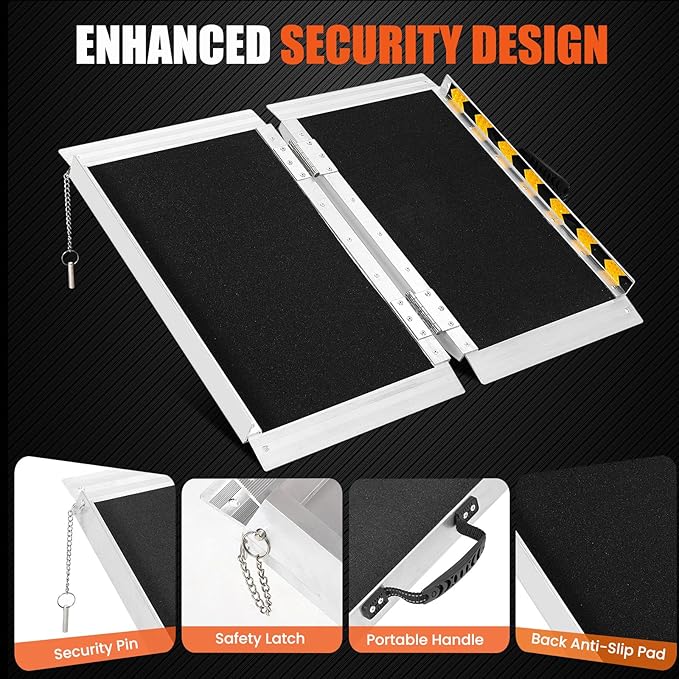 3FT Aluminum Folding Wheelchair Ramp - Heavy Duty 800 lbs Capacity, Portable Ramp for Cars, Stairs, Doorways, Scooters & Home Steps with Non-Slip Surface