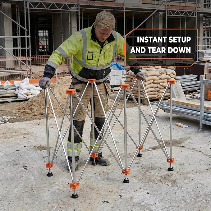 2'x4' Heavy Duty Portable Folding Workstand - 2,500 lbs Capacity Collapsible Workbench with Thickened Legs, Round Steel X-Braces & 4" Adjustable Leveling Feet - Instant Setup for Jobsite & Garage