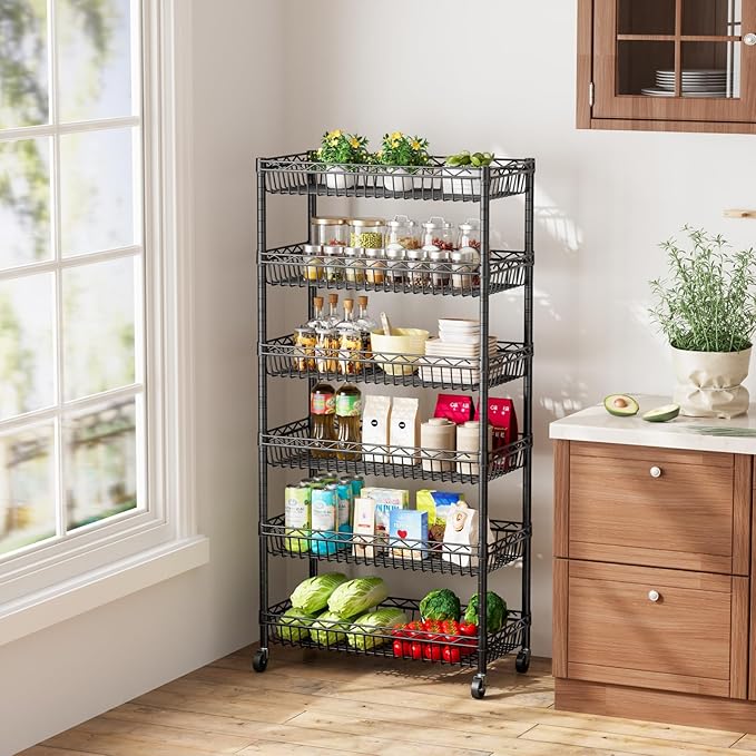 SINGAYE Shelf Closet Wire Shelving:Adjustable Metal Unit for Laundry Room Organization Bathroom Kitchen Home Storage with Wheels Pantry Rack Shelves