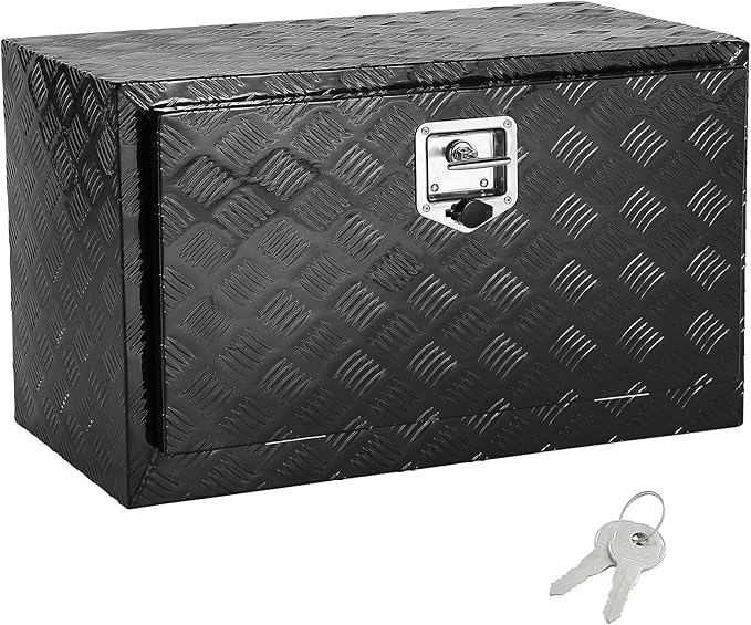 VEVOR Underbody Truck Box, 36"×17"×18" Pickup Storage Box, Heavy Duty Aluminum Diamond Plate Tool Box with Lock and Keys, Waterproof Trailer Storage Box with T-Handle Latch for Truck, Van, Trailer