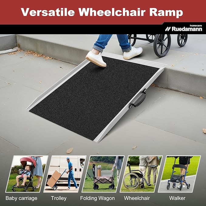 Ruedamann 3FT Wheelchair Ramp, Non-Slip Ramps for Wheelchairs for Home, 600 Lbs Load Capacity, Aluminum Portable Ramps for Wheelchairs, Scooters, Ebikes, Curbs, Doorways