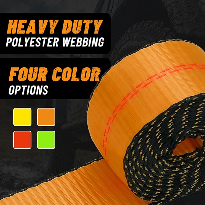 8 Pack 2" x 96" Lasso Strap - 9900LBS Break Strength - D Ring Auto Tie Down for Wheel Lift, Trailer, Tow Truck(Orange)