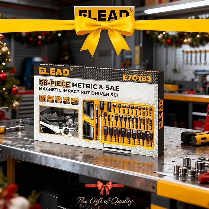 58-Piece Magnetic Impact Nut Driver Set, Metric & SAE Mini Combination Wrench Set, Impact Socket Adapter, 3LBS Magnetic Pickup Tool, Wing Nut Driver, Universal Socket, 1/4'' Quick-change Bit Extension