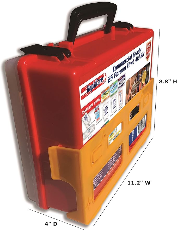 Rapid Care First Aid 839-1-12AN Premium Commercial Grade 25 Person First Aid Kit, Exceeds OSHA/ANSI 2015 Standards, in Detachable Wall Mountable Poly Case