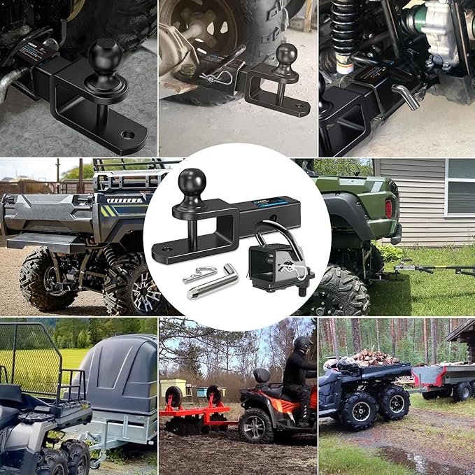 Nilight 3 in 1 ATV UTV Multi Hitch Mount with 2 Inch Receiver 1-7/8 inch Ball Hitch Rated 2000 LBS Winch Strap Loop Rated 5000 LBS