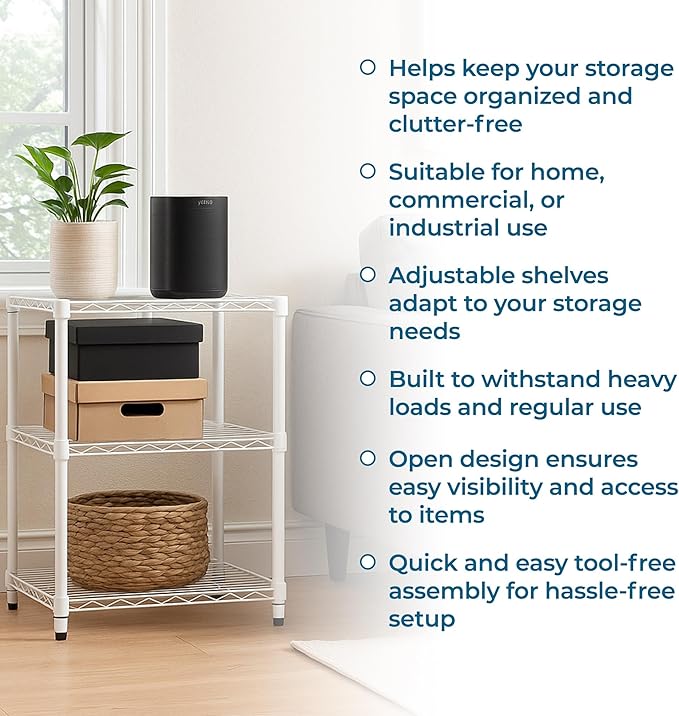 Honey-Can-Do 3-Tier Heavy-Duty Adjustable Shelves, Metal Storage Rack with 250-lb Shelf Capacity, White, 14" W x 24" L x 30" H