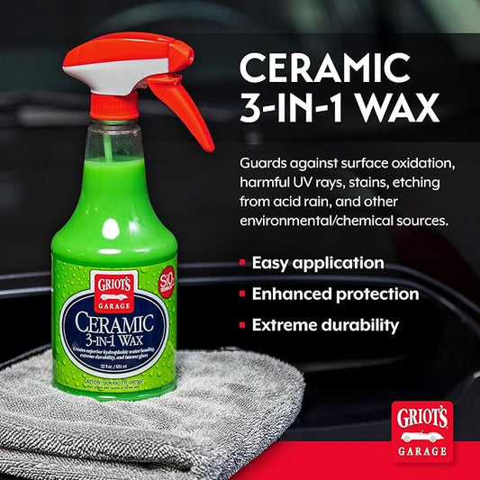 Griot's Garage Ceramic 3-in-1 Wax, SiO2 Spray for Cars, Trucks, and RV’s, Provides Protection and Water Beading on Paint, Wheels, Plastic, Rubber Trim, Chrome, and More, 10978, 22 oz