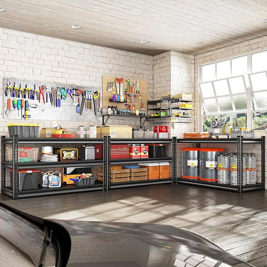 Metal Garage Shelving Heavy Duty,1530LBS Loads Garage Storage Shelves, 48”W 3-Tier Adjustable Storage Racks and Shelving Units for Garage Basement and Kitchen, 48”W x 18”D x 39”H,Black