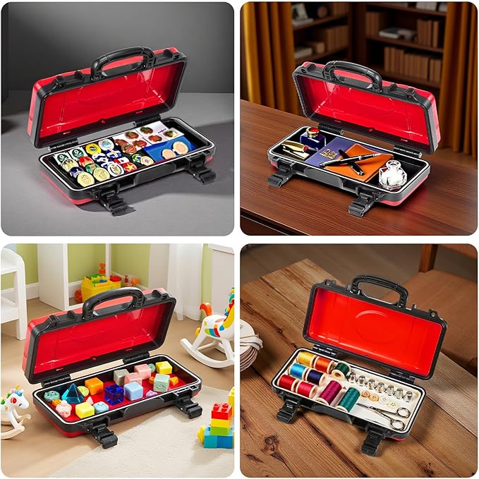 Geinxurn 11”Red Tools Box, Portable Steel Heavy-duty Tool Case with Safety Latch and Handle for Tools Storage and Organizers, Home DIY
