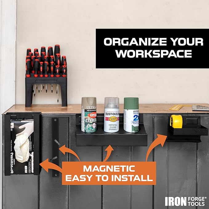 Iron Forge Tools Mechanics 5 Piece Magnetic Tool Box Accessories - Metal Organizer Wall Mount for Enclosed Utility Trailer & Garage Organization