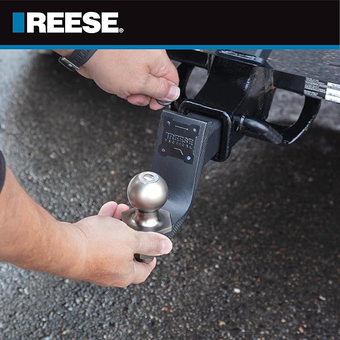 Reese Towpower 7081000 Trailer Hitch Drawbar and Ball Hitch Towing Kit, Fits Square 2 Inch Hitch Receiver, 4 Inch Drop, 7,500 lbs. Capacity, Includes 2 Inch Trailer Ball and Hitch Pin & Clip