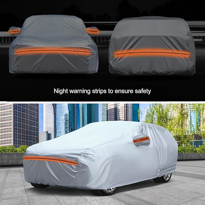 KEYOOG 6-Layer Full Car Cover is All-Weather Waterproof, Universal in All Seasons, Snow Prevention, Rainproof, Acid Rainproof, Sunscreen, Ultraviolet-Proof, Fit SUV 214"-236" Orange Reflective Strip