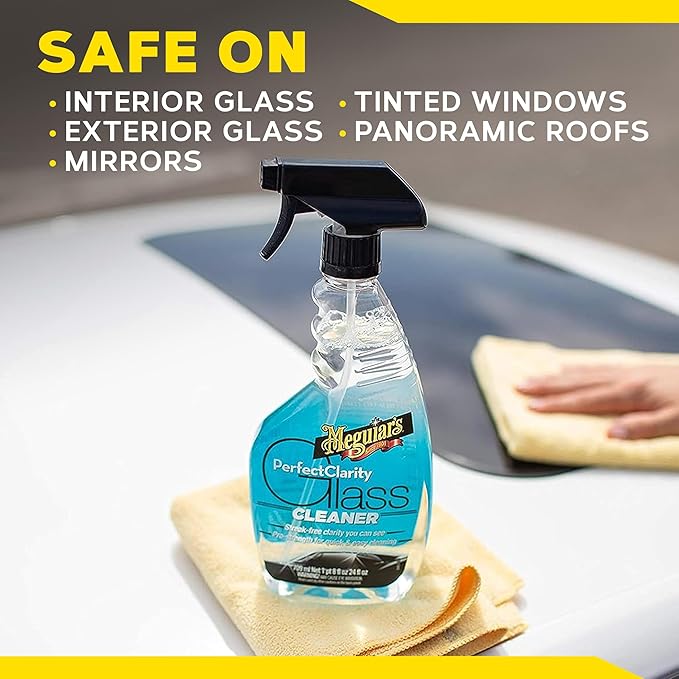 Meguiar's Perfect Clarity Glass Cleaner, Keep Windows, Windshields, and Mirrors Gleaming using a Premium Anti-Hazing Formula that Leaves a Superior Streak Free Finish, 24 Oz