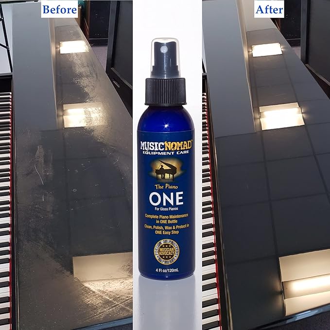 MusicNomad MN130 Piano ONE All-In-1 Cleaner, Polish, & Wax for Gloss Pianos, 4 oz