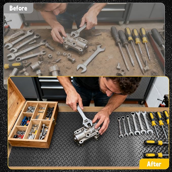 Workbench Mat, PVC Work Bench Mat with Non-Slip Texture, 2mm Thick Scratch & Stain Resistant Surface for Painting, Woodworking, Crafting, Building and Tool Protection (Black, 16.93" x47.24")