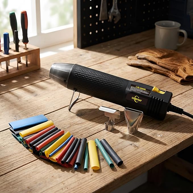 Mini Heat Gun with 6.56FT Long Cable, CUBEWAY 350W Dual-Temp 392~662°F Heat Shrink Gun with Reflector Nozzle and Shrinking Tubes for Wire Connectors, Small Hot Air Gun for Embossing Crafts