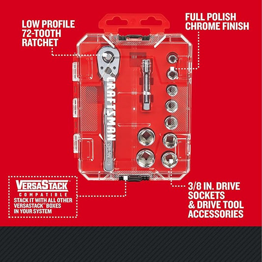 CRAFTSMAN 11-Piece Socket Set, Metric, 3/8 Inch Drive, Low Profile Ratchet (CMMT12127)