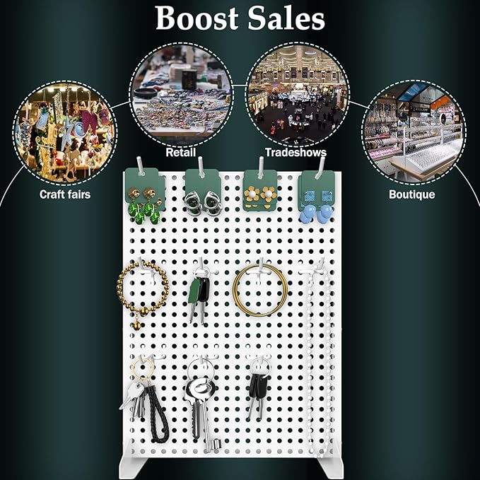 Peg Board Display Stand for Vendors Jewelry Ornament Display 2Pcs 13" × 17" Metal Standing Pegboard with 24 Hooks Display Rack Organizer for Vendors Craft Shows & Retail Store