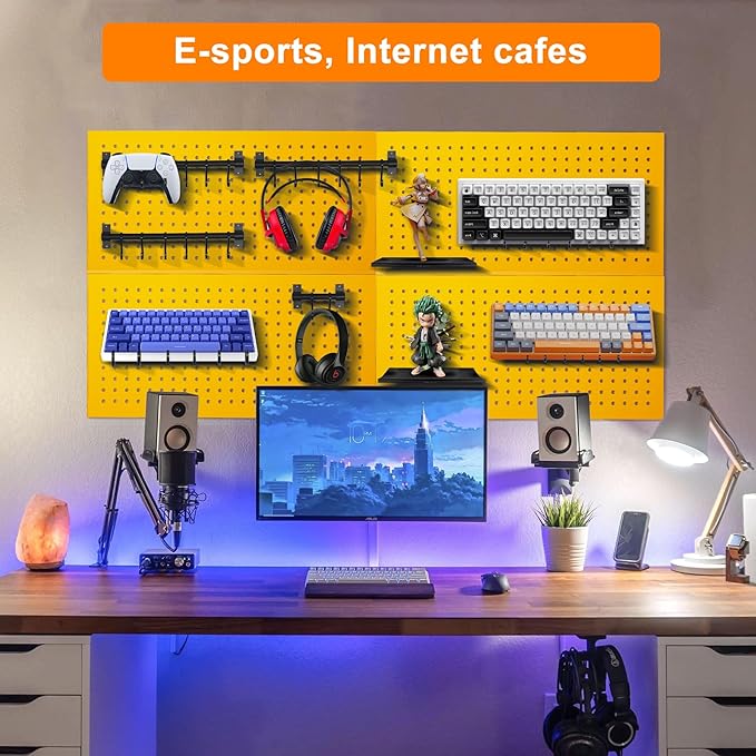 Metal Peg Board Panels for Workbench, Shop, Shed Modular Peg Board Organizer Board Kit, pegboard Wall Organizer(4 Pack, Yellow)