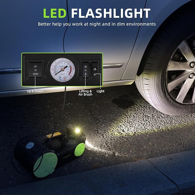 EFFIROSO Electric Car Jack Kit 5 Ton 12V Hydraulic Floor Jack with Impact Wrench Tire Inflator Pump for Vehicle Emergency Repair Kit 11023lbs (Black and Green)