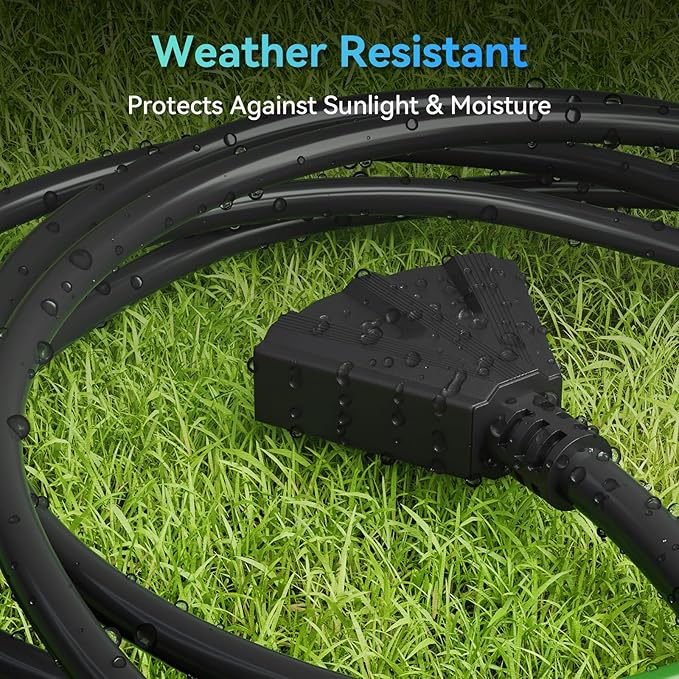 K KASONIC - 10 Ft Extension Cord with 3 Outlets, UL Listed 16/3 SJTW 3-Wire Grounded, 13A 125V 1625W for Indoor/Outdoor Use - Black