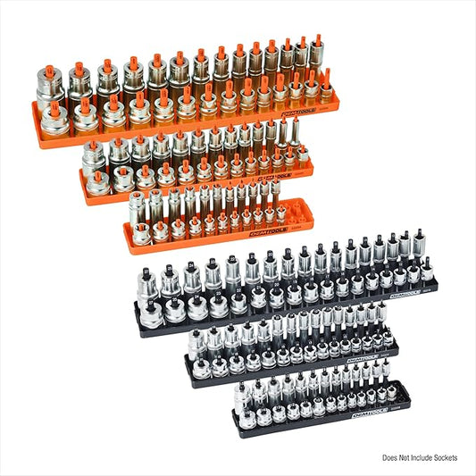 OEMTOOLS 22418 Socket Organizer Set, 6-Piece Holder Set Includes 1/4", 3/8", 1/2" Drive Metric SAE Socket Trays, Tool Box Organizer, Christmas Gift for Men(Sockets not Included)