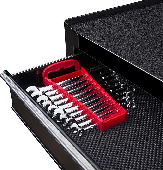 Max Torque 10-Piece Premium Metric Combination Wrench Set, Chrome Vanadium Steel, Long Pattern Design | Include Metric Sizes 6, 8, 10, 11, 12, 13, 14, 15, 17, 19mm with Storage Rack Organizer