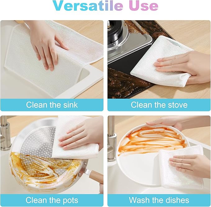 JOYMOOP Multipurpose Wire Dish Rags 11.8" x11.8", Rainbow Laser Dish Cloths for Washing Dishes, Reusable Cleaning Cloths, Non-Scratch Dishwashing Rags for Dishes, Glass, Stainless Steel - 20 Pack
