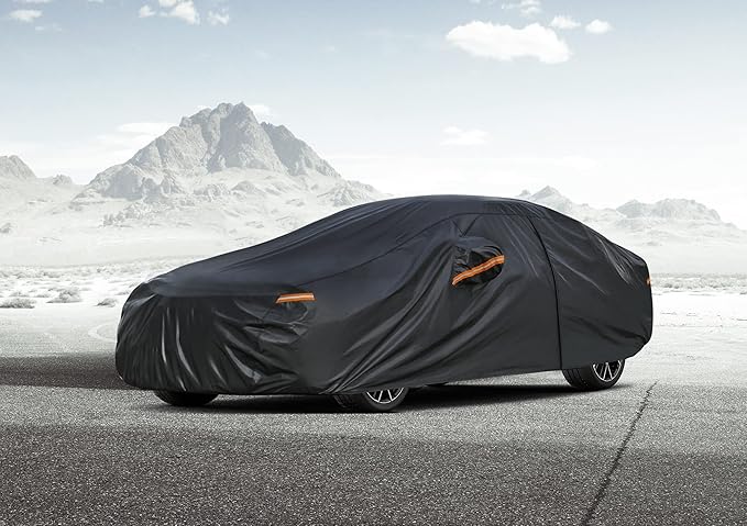 Kayme 7 Layers Heavy Duty Car Cover Waterproof All Weather, Full Exterior Cover Outdoor Snow Sun Uv Protection with Zipper for Automobiles, Universal Fit for Sedan (186 to 193 Inch)