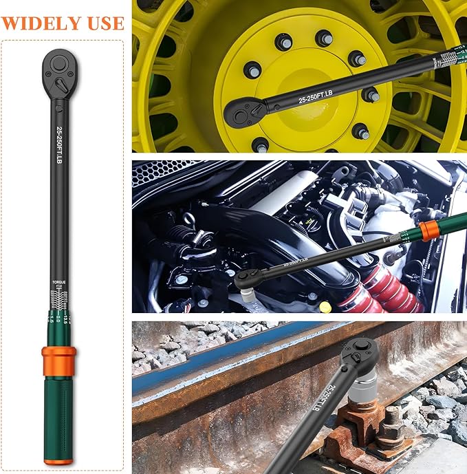 1/2 Drive Torque Wrench, 25-250 Ft-lb, ±3% High Accuracy Click Torque Wrench with 72-Tooth Dual-Direction Head for Tire Change, Lug Nuts, Automotive and Heavy Equipment Maintenance