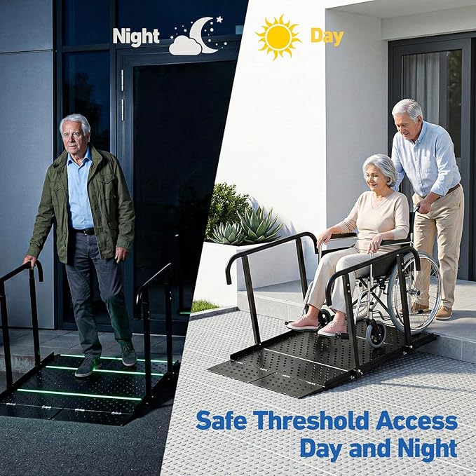 49.2" Folding Wheelchair Ramp with Handrails, 770LB Heavy Duty Portable Wheelchair Ramp for Steps, Adjustable Height 1"-7.28", Extra Wide Handicap Ramp for Home, Mobility Scooter & Doorway Access