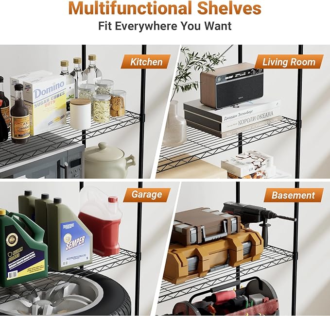 Simple Deluxe Heavy Duty 4-Tier Shelving with Wheels, 35.43" W x 17.72" D x 61.02" H Adjustable Steel Organizer Wire Rack, 1400 Lbs Loading Capacity, Chrome