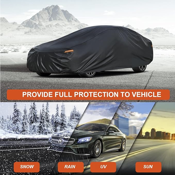 Kayme 7 Layers Coupe/Sedan Car Cover Waterproof All Weather for Automobiles, Outdoor Full Cover Sun UV Protection, Universal Fit for Porsche 911 Carrera S 4S, Chevy Corvette C4 C5 C6 C7(178-185 inch).